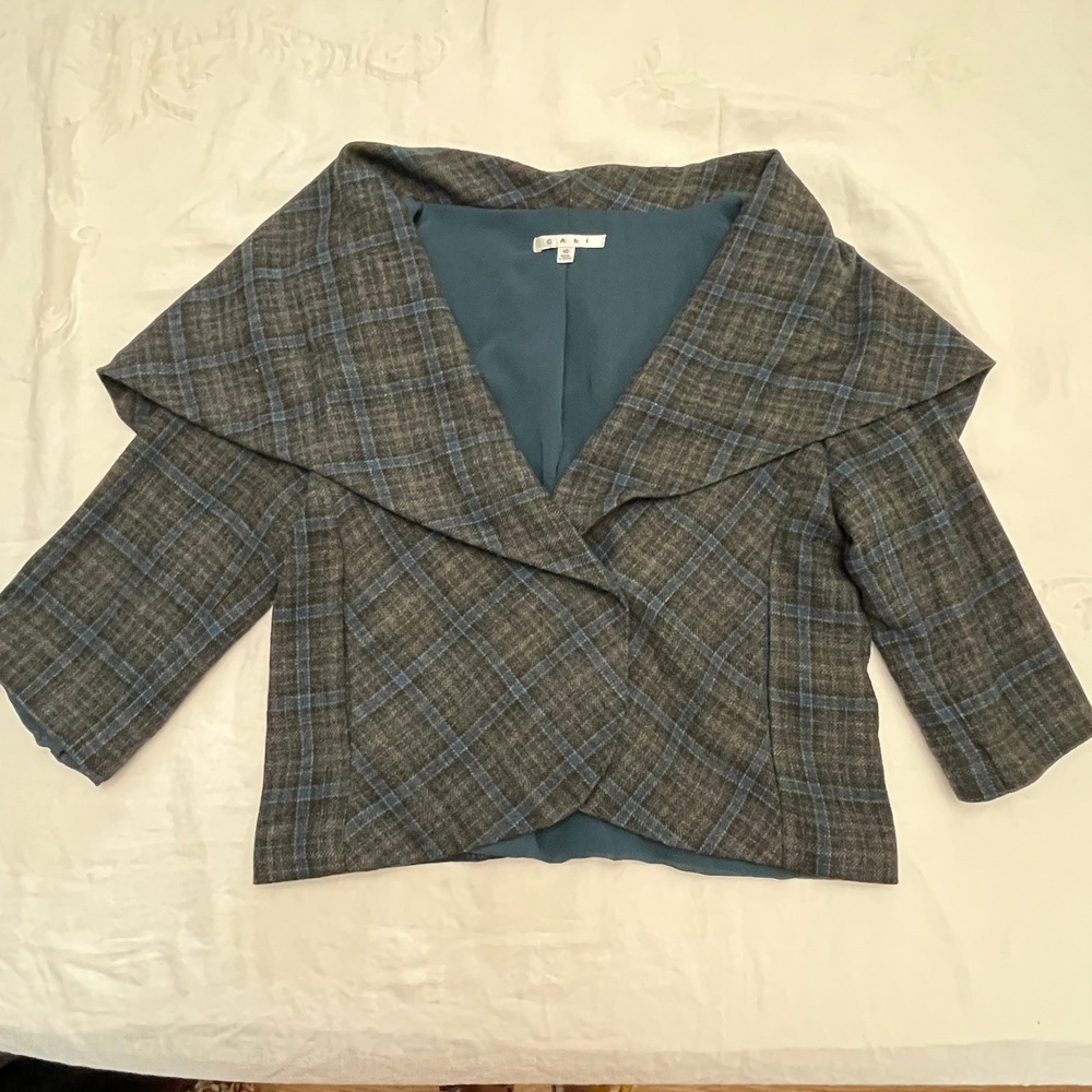 Cabi Court Plaid Blazer Women 10 Grey Blue Tartan 916 Shawl Collar Dark Academia - Picture 9 of 12